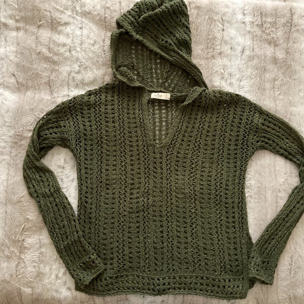 Hollister Crocheted Olive Hoodie